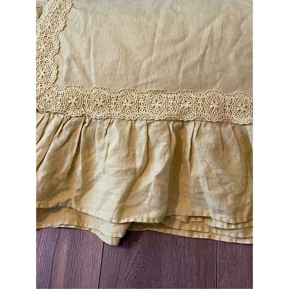 Pottery Barn Green Row Linen Ruffle Crochet Duvet Cover & Sham Twin Marigold - Picture 9 of 10